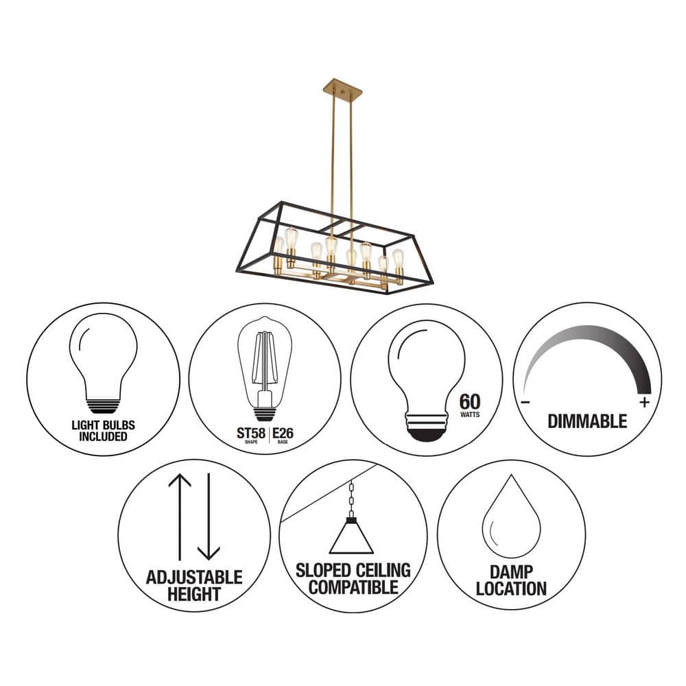 Carter Long 8-Light Black and Gold Geometric Linear Chandelier