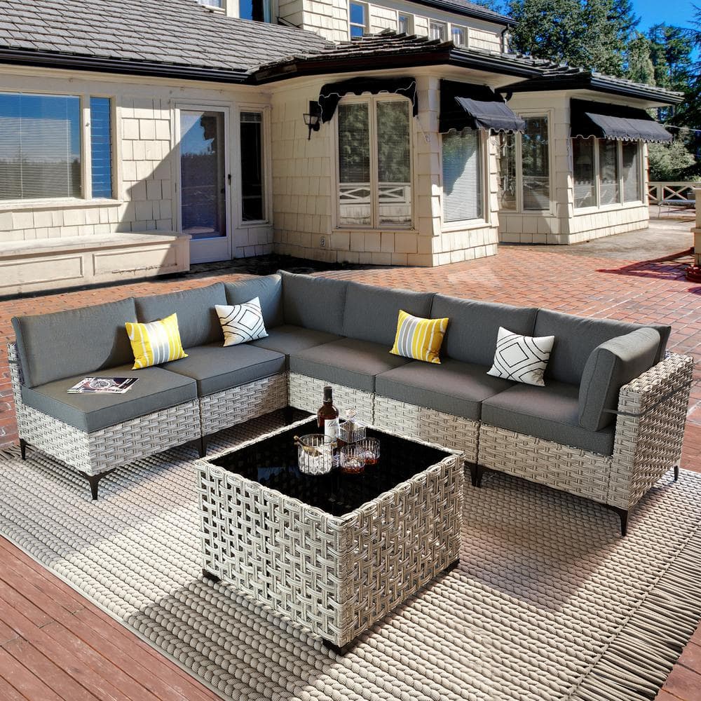 Taurus 7-Piece Wicker Outdoor Sectional Set with Black Cushions price history on PriceWatchPro