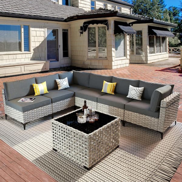 XIZZI Apollo 7-Piece Wicker Outdoor Patio Conversation Seating Set with ...