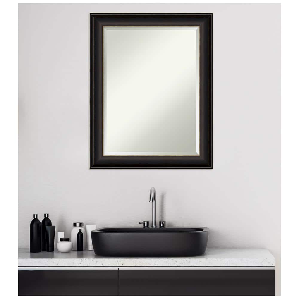 Dark Wood and Bronze Rectangular Wall Bath Mirror