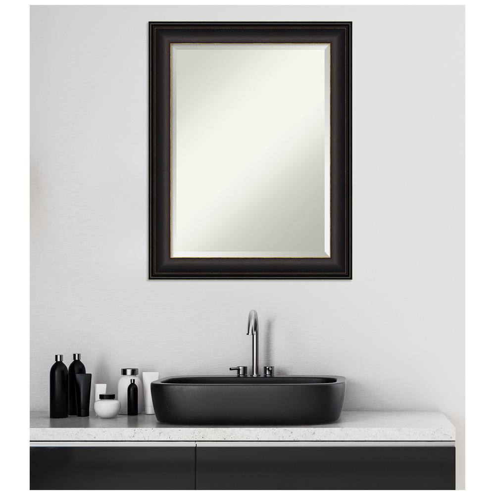 Dark Wood and Bronze Rectangular Wall Bath Mirror