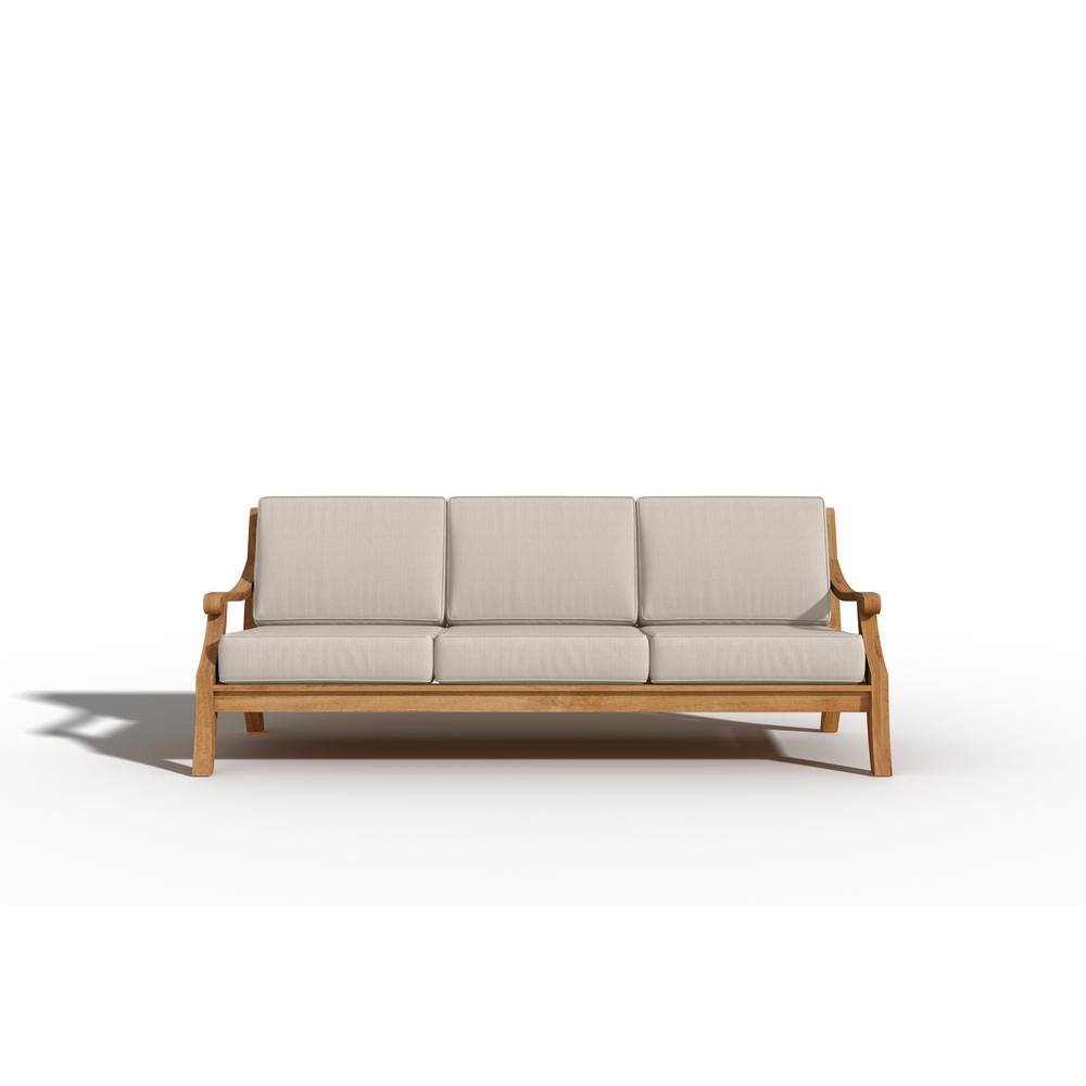Adrien 1-Piece Teak Outdoor Couch with Sunbrella Antique Beige Cushions