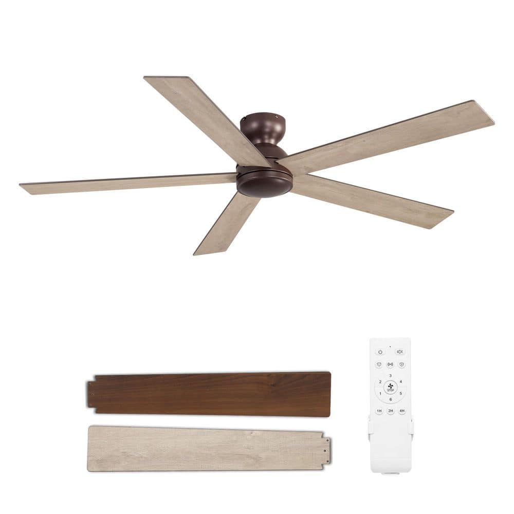 60 in. Indoor/Outdoor Farmhouse Brown 5 Blades Flush Mount Low Profile Ceiling Fans without Lights with Remote Control price history on PriceWatchPro