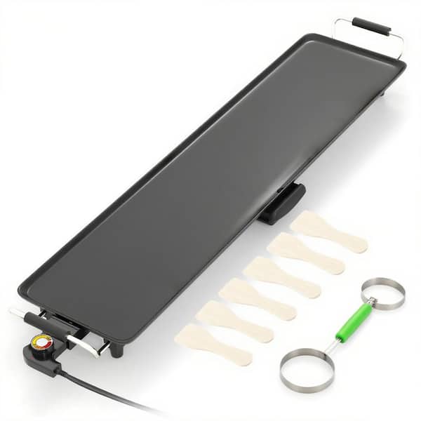 35 in. Large Portable Teppanyaki Electric Grill in Black with 4-Level Thermostat Control and Removable Drip Tray