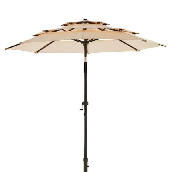 wikiwiki 9 ft. 3-Tier Market Patio Umbrella with Push Button Tilt and Crank in Beige