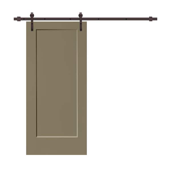 CALHOME 30 in. x 80 in. 1-Panel Olive Green Stained Composite MDF Interior Sliding Barn Door with Hardware Kit
