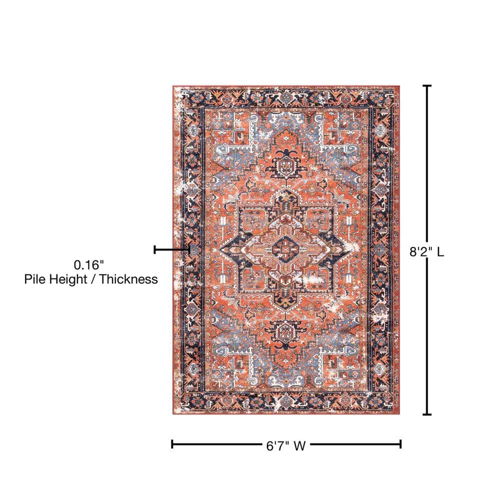 Rust and Blue Vintage Persian Rectangular Area Rug
