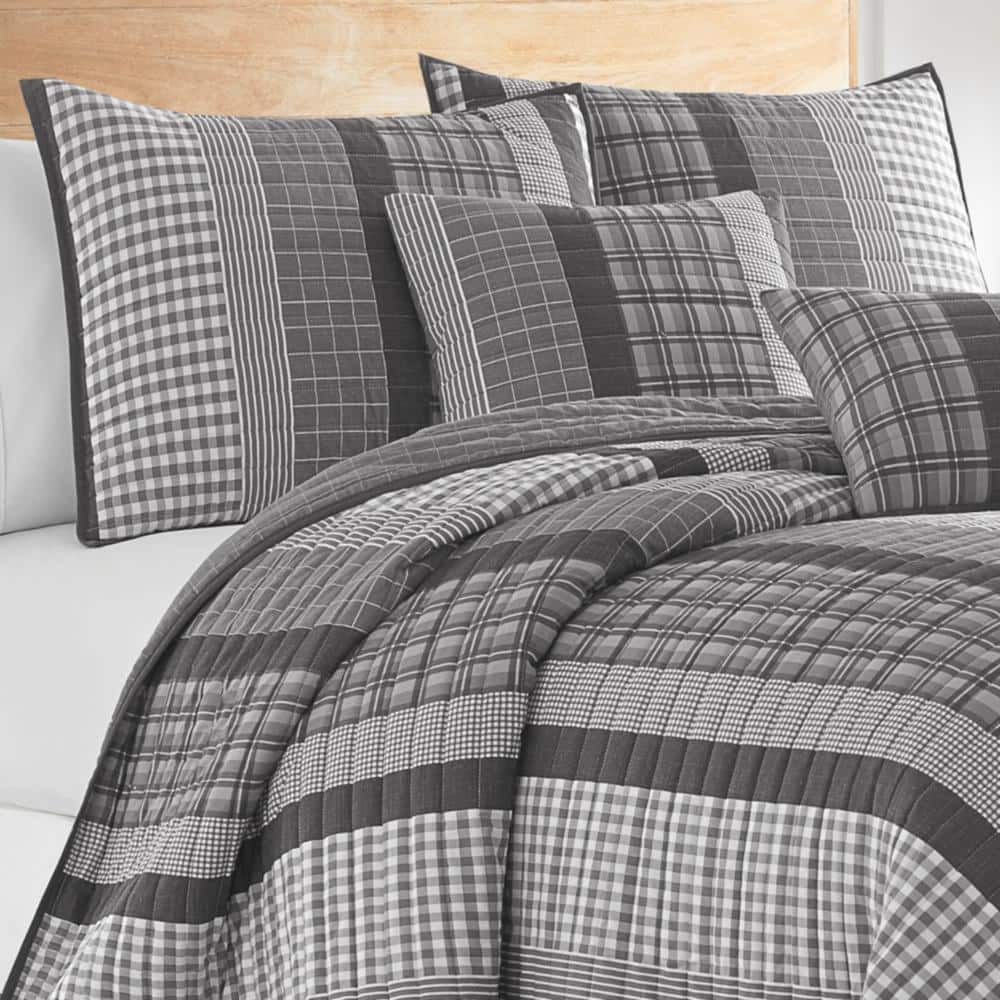 Grey Heather Reversible Cotton King Quilt Set