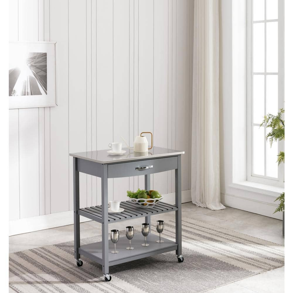 Holland Gray Kitchen Cart with Stainless Steel Top 50658 - The Home Depot