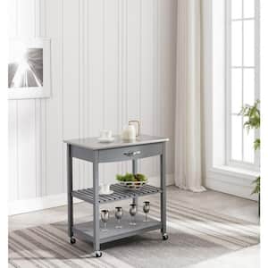 Holland Gray Kitchen Cart with Stainless Steel Top