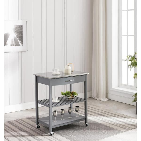 Unbranded Holland Gray Kitchen Cart with Stainless Steel Top