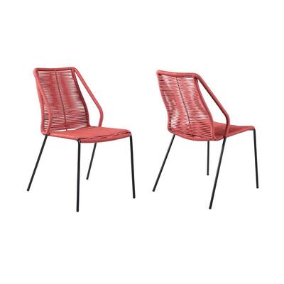 Clip Stackable Steel Indoor Outdoor Dining Chair with Brick Red Rope (Set of 2)
