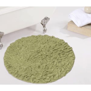 Bell Flower Collection 100% Cotton Tufted Non-Slip Bath Rugs, 30 in. Round, Green