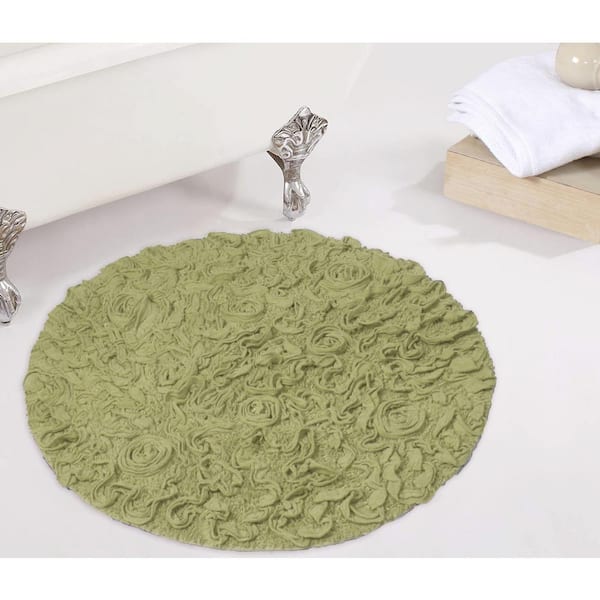 HOME WEAVERS INC Bell Flower Collection 100% Cotton Tufted Non-Slip Bath Rugs, 30 in. Round, Green