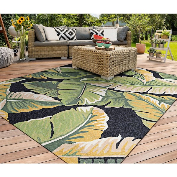 Covington Rainforest Forest Green-Black 2 ft. x 4 ft. Indoor/Outdoor Area Rug