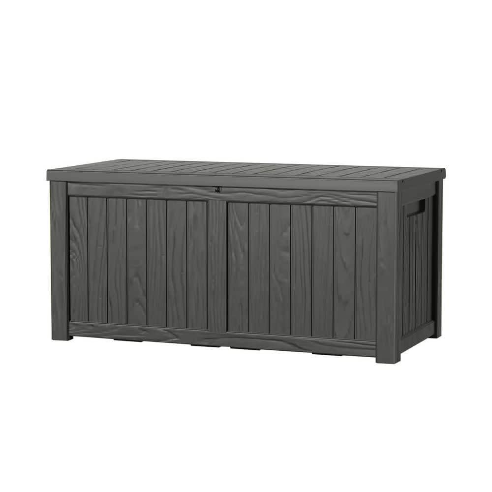 120 Gal. Black Waterproof Resin Deck Box with Hydraulic Lid Support for Patio Cushions
