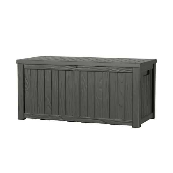 120 Gal. Black Waterproof Resin Deck Box with Hydraulic Lid Support for Patio Cushions
