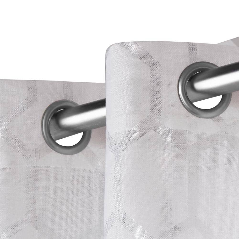 Panza Silver Geometric Sheer Grommet Top Curtain Panels