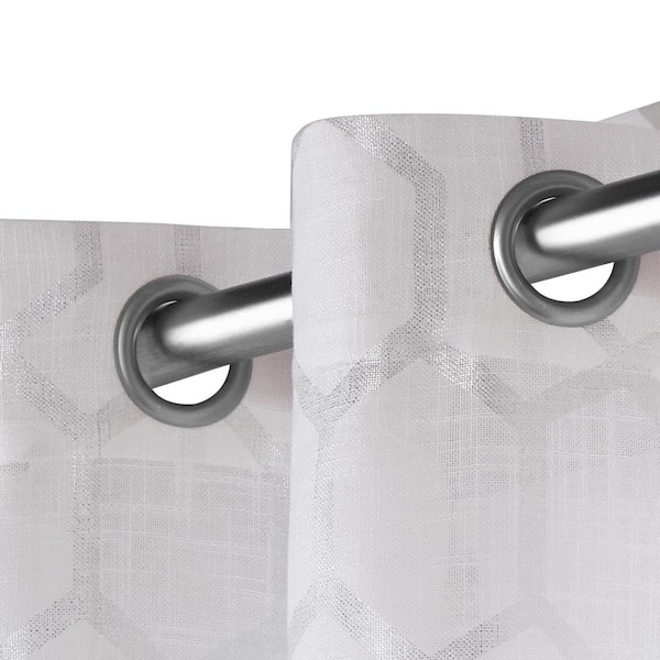 Panza Winter Silver Trellis Light Filtering Grommet Top Curtain, 54 in. W x 108 in. L (Set of 2)