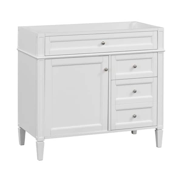 36 in. Bath Vanity Cabinet without Top with Left Side Door, Tip-Out Drawer and Adjustable Shelf in White
