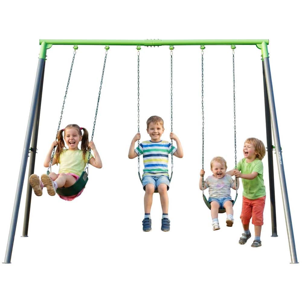 PLEXALIFE 9-FT Heavy-Duty Metal Swing Set with Coated Chains, A