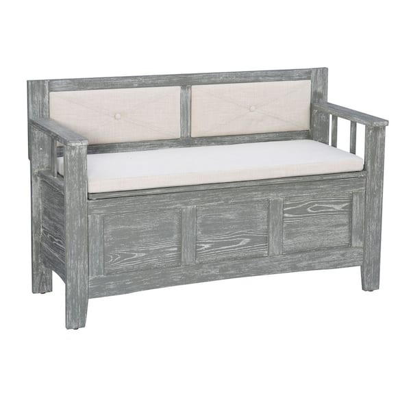 Linon Home Decor Carlton Graywash Storage Bench with Back 44.5 in.