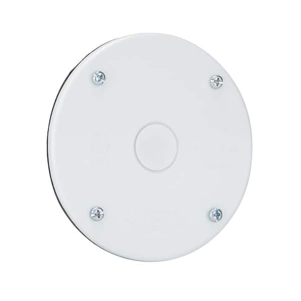 Commercial Electric - 4 in. Round Blank Non-Metallic Weatherproof Cover, White