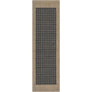 Recife Checkered Field Black-Cocoa 2 ft. x 12 ft. Indoor/Outdoor Runner Rug