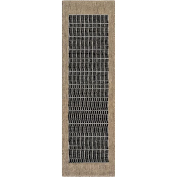 Recife Checkered Field Black-Cocoa 2 ft. x 8 ft. Indoor/Outdoor Runner Rug