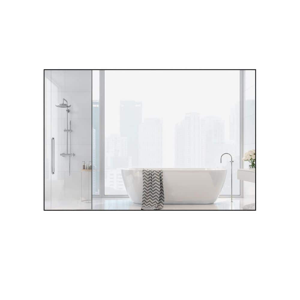 48 in. W x 32 in. H Rectangular Aluminum Framed Wall Mounted Bathroom Vanity Mirror in Black price history on PriceWatchPro