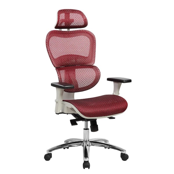 Techni Mobili Red Deluxe High Back Mesh Office Executive Chair with Neck Support