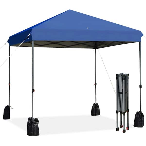 8 ft. x 8 ft. Steel Pop-Up Canopy Tent with Roller Bag, Sandbags and Adjustable Height, Blue