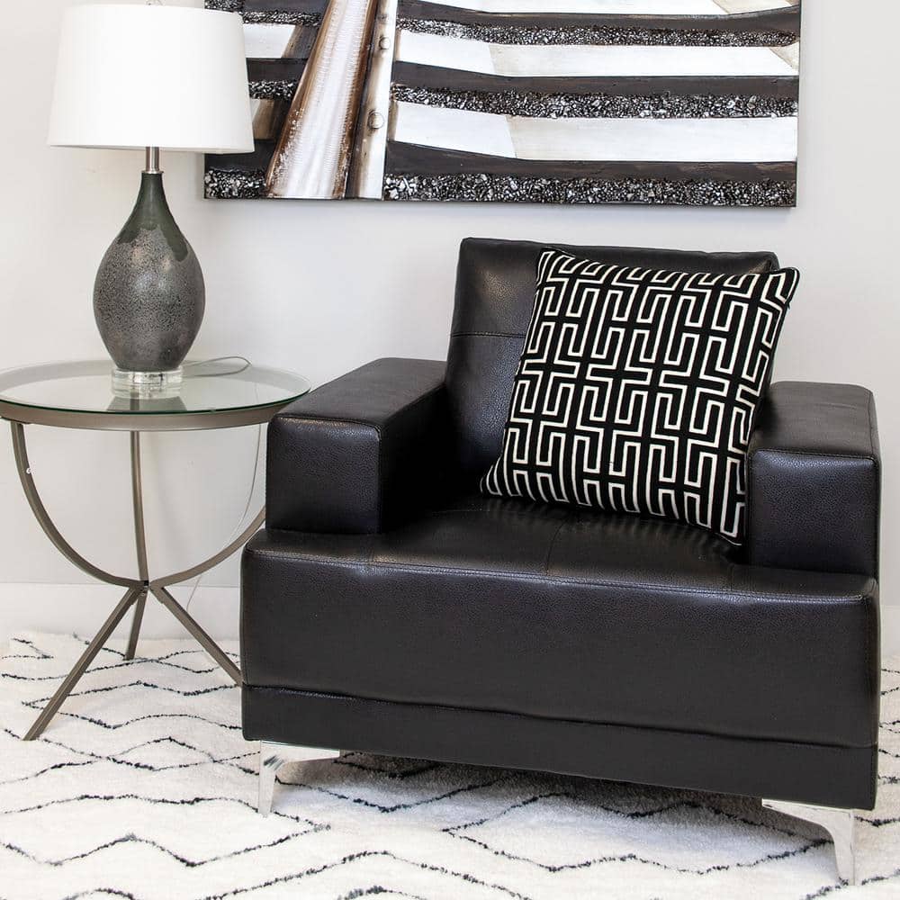 Black and White Geometric Embroidered Cotton Throw Pillow