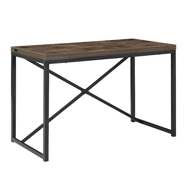 HomeSullivan Black Metal Rustic Desk with Usb Charging Station