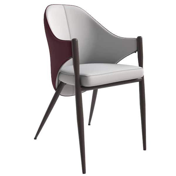 Leisuremod Sante Modern Dining Chair Upholstered in PU Leather with Iron Legs (White/Bordeaux)