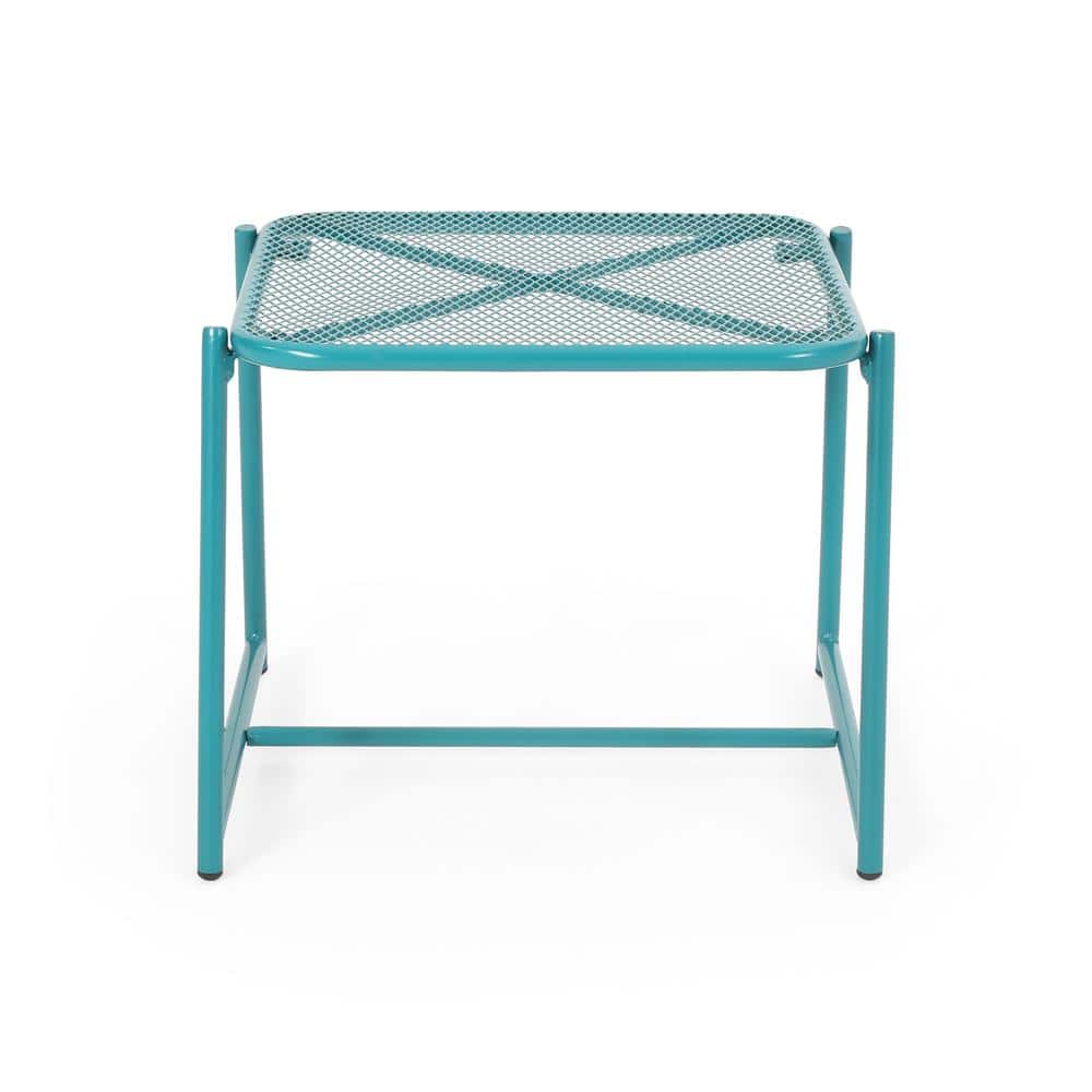 Elba Teal 19.5 in. Metal Outdoor Side Table Accent Table All-weather Patio 