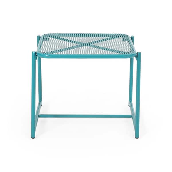 Unbranded Elba Teal 19.5 in. Metal Outdoor Side Table Accent Table All-weather Patio Coffee Table for Garden Backyard Balcony