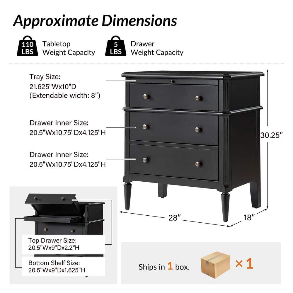 Fabien Walnut 3-Drawer 28 in. W Nightstand with Solid Wood Legs - thumbnail 7