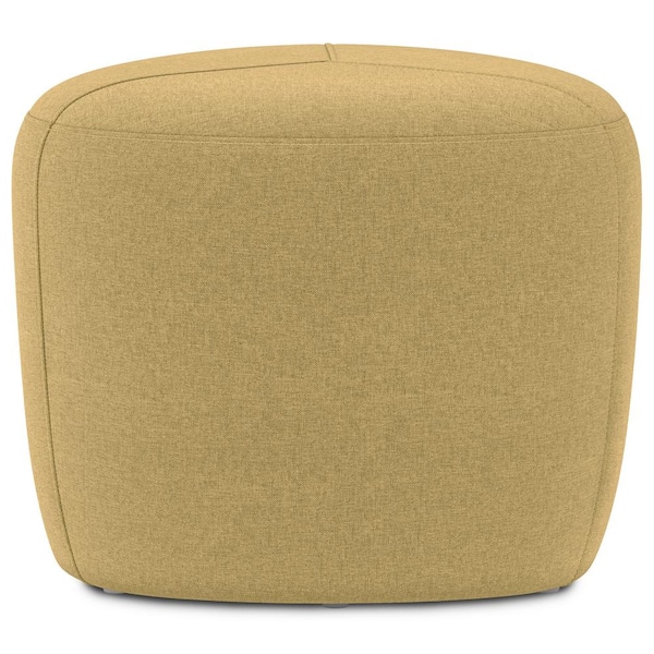 Moore 18 in. Wide Contemporary Irregular Small Ottoman in Dijon Yellow Linen Look Fabric, Fully Assembled, Assembled