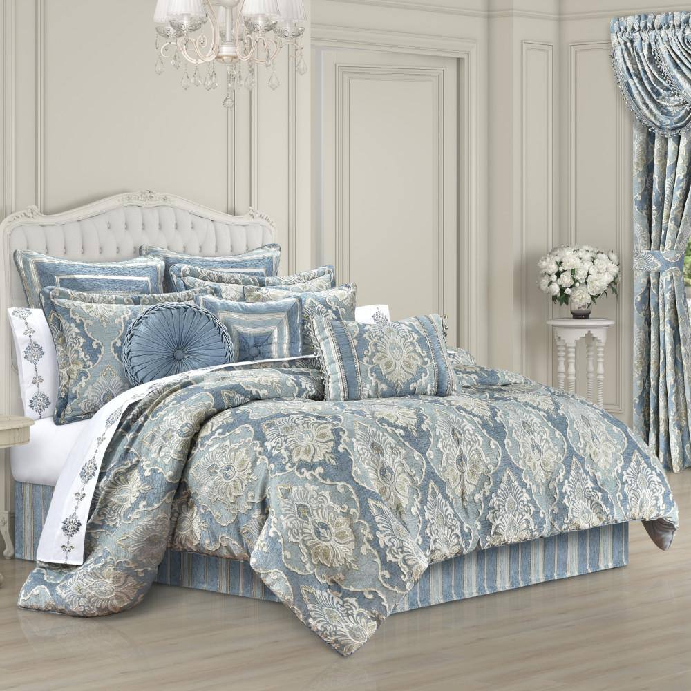Cesar 20" Spa Blue Woven Damask Throw Pillow
