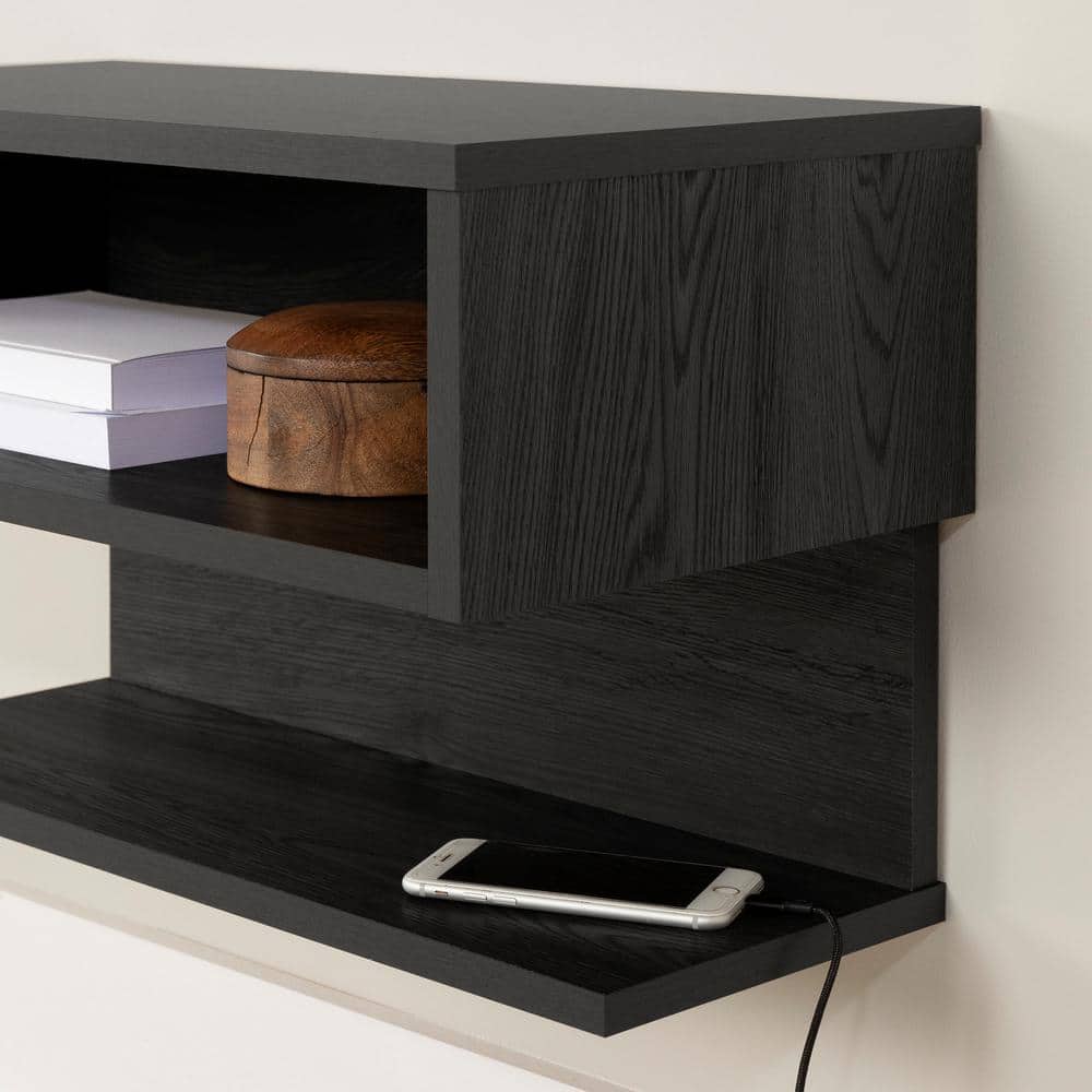Contemporary Sleek Gray Oak Floating Nightstand