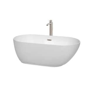 Melissa 60 in. Acrylic Flatbottom Center Drain Soaking Tub in White with Brushed Nickel Floor Mounted Faucet