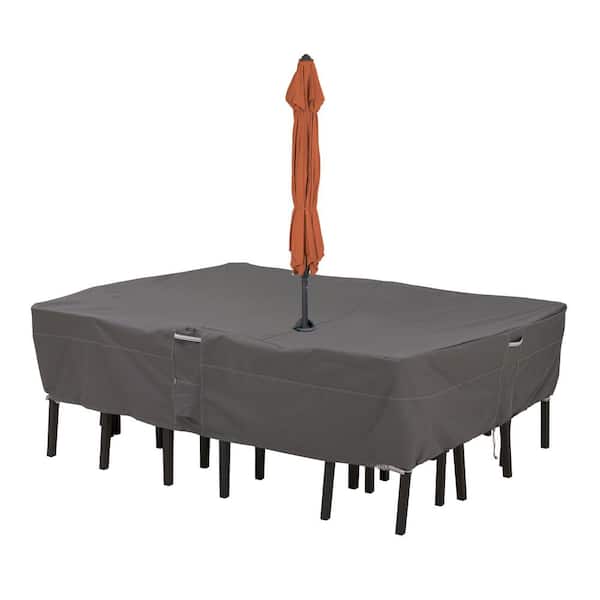 Classic Accessories Ravenna 108 in. L x 82 in. W x 23 in. L Rectangular/Oval Patio Table and Chair Set Cover with Umbrella Hole