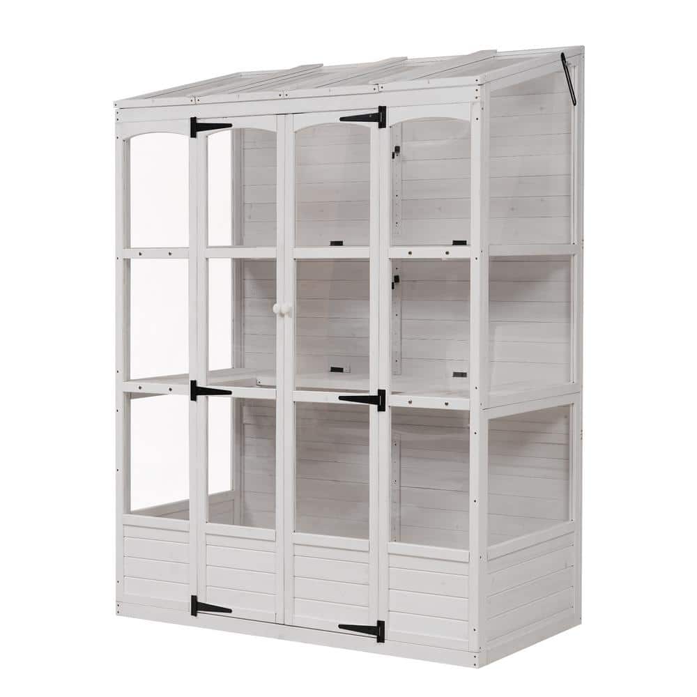 57.9 in. W x 78.1 in. H White Wood Greenhouse Balcony Cold Frame with with 