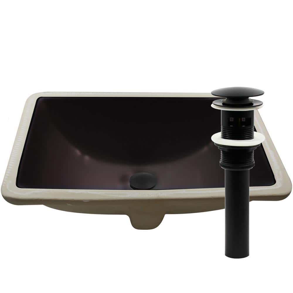 Matte Black Undermount Porcelain Sink With Overflow – Modern Rectangular Design, 20-9/10" X 13-3/5" X 7-3/10"