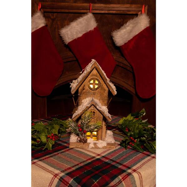 Alpine Corporation Christmas Wooden Birdhouse with 10 LED Lights