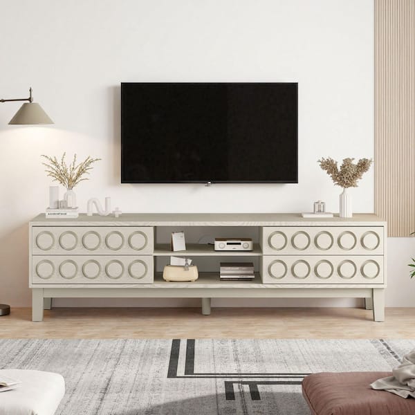 Clementina 70.08 in. White Wood Modern TV Console Fits TVs up to 75 in. with 4 Drawers and Cable Management