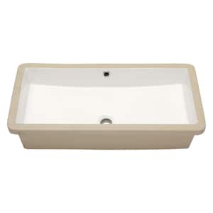 28 in. Rectangular Undermount Vessel Bathroom Sink in White Ceramic with Overflow