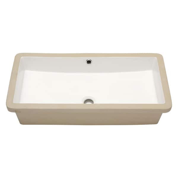 Logmey 28 in. Rectangular Undermount Vessel Bathroom Sink in White Ceramic with Overflow