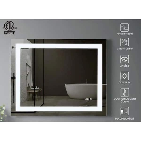 LED Vanity Mirror 28 in. W x 36 in. H Large Rectangular Frameless Anti Fog Ceiling Bathroom Vanity Mirror Wall Mount